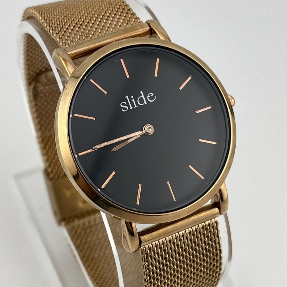 Slide Limited Edition Watch‎ Women 36mm Rose Gold Mesh Metal Band- New Battery